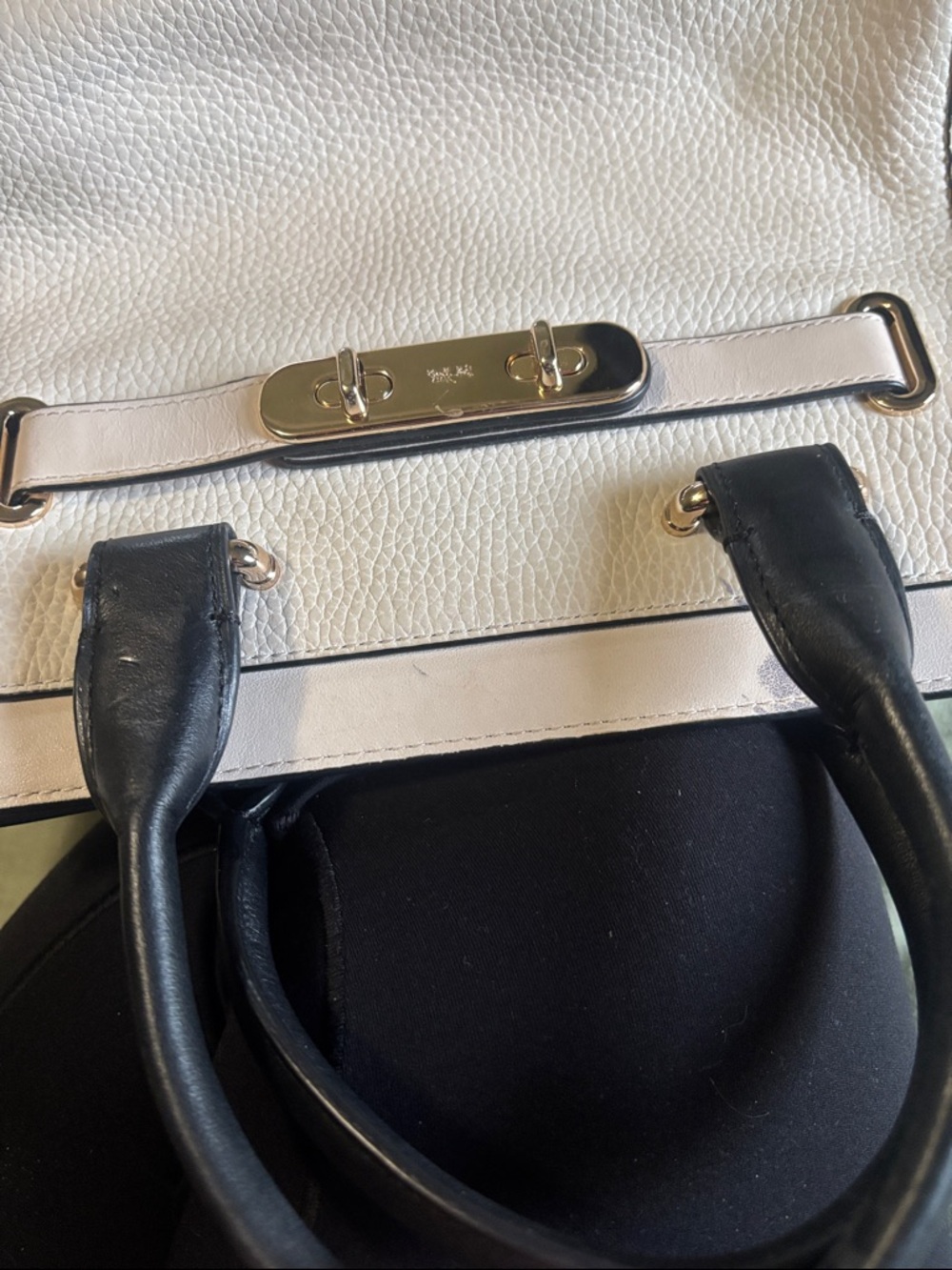 Coach Cream and Black Leather Satchel with Gold Hardware - Picture 11 of 12